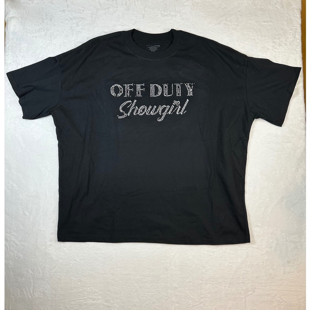 New Fashion Nova‎ Off Duty Showgirl Rhinestone Graphic Tee Black 2X Funny